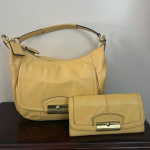 Coach “Kristen” Pale Yellow Leather Handbag and Wallet Set